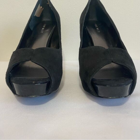 NINE WEST Bonfired Black Suede Peep toe Heels - Picture 5 of 12